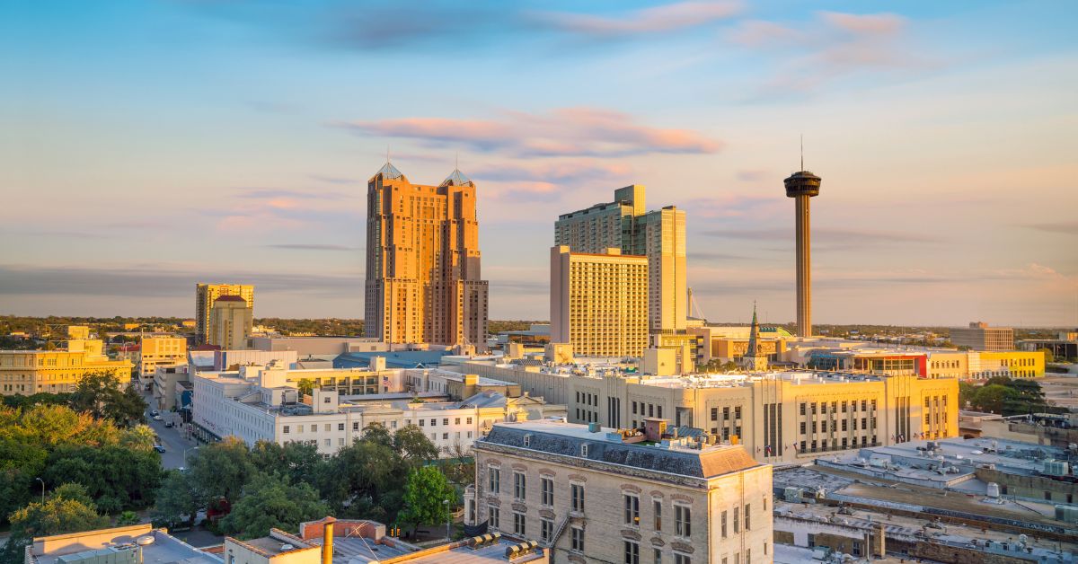 Sky and buildings in Downtown San Antonio TX, one of the best neighborhoods to live.